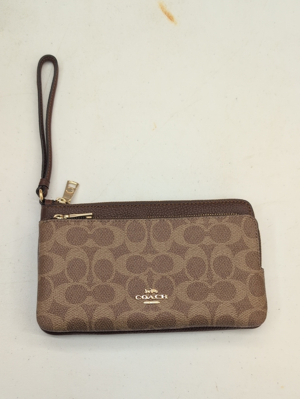 COACH Brown Signature Canvas Wristlet Wallet